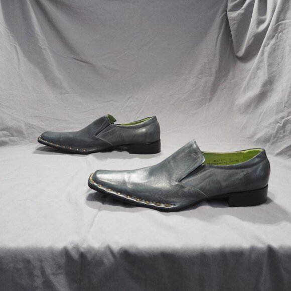Moretti Black Label Shoes Men 12 Gray Loafer Dress Studded Riveted Bold Textured